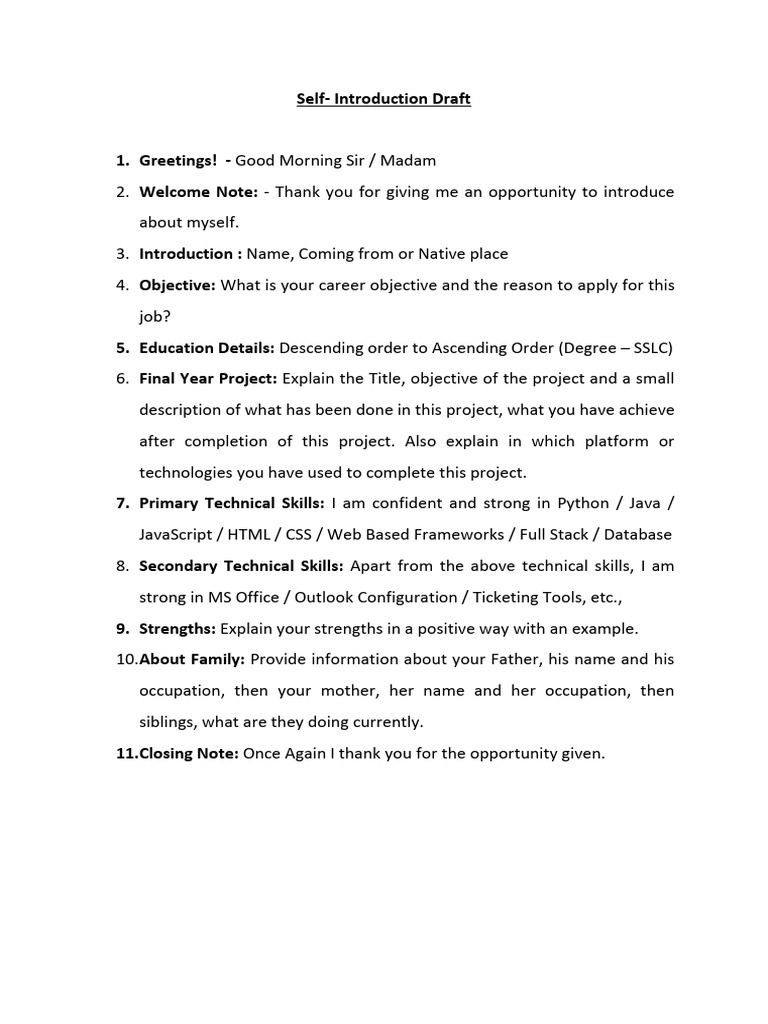 Self Introduction Draft | PDF
