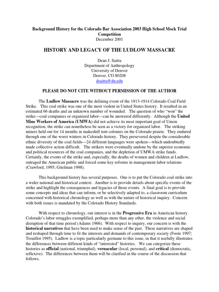 History and Legacy of The Ludlow Massacr | PDF | Strike Action