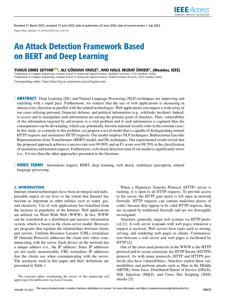 An Attack Detection Framework Based On BERT and Deep Learning | PDF ...