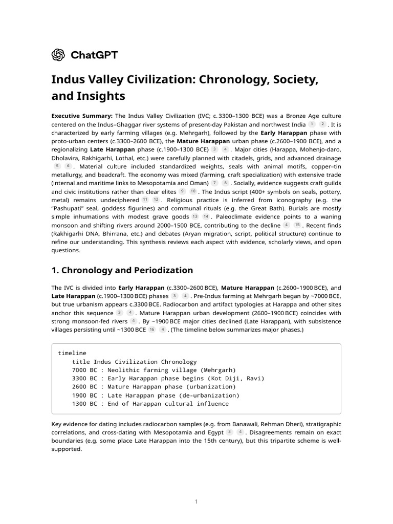 Indus Valley Civilization - Chronology, Society, and Insights | PDF