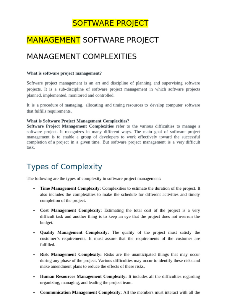 Software Project Management Software Project Management Complexities ...