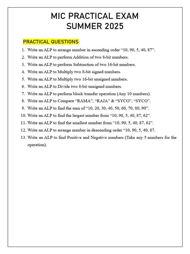MIC Practical Exam Summer 2025 | PDF