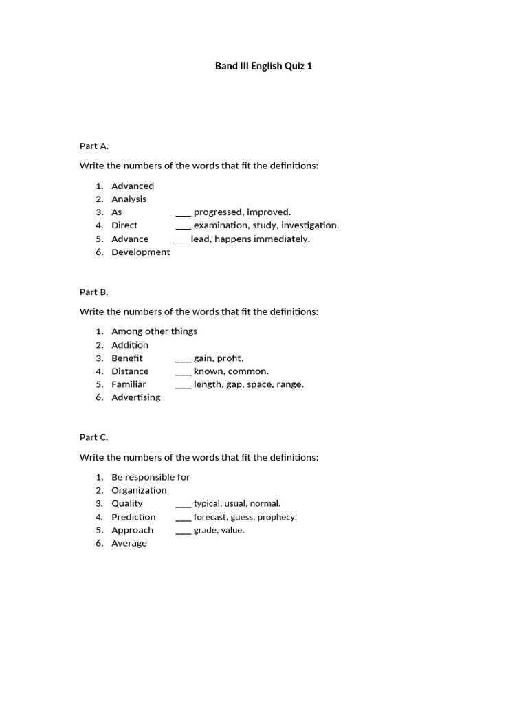 Vocabulary Definitions & Quizzes - Quizzes 1-2 | PDF
