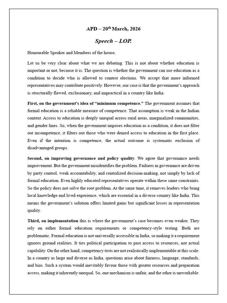 LOP Speech | PDF | Policy | Governance