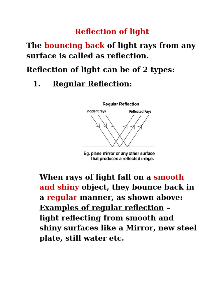 Chapter 7 - Doc 2 - Reflection of Light | PDF | Mirror | Reflection ...