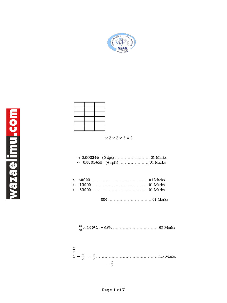 Basic Maths Form 2 Marking Scheme | PDF | Elementary Mathematics ...