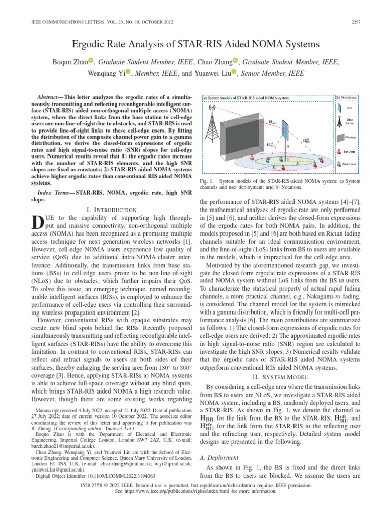 Ergodic Rate Analysis of STAR-RIS Aided NOMA Systems | PDF ...