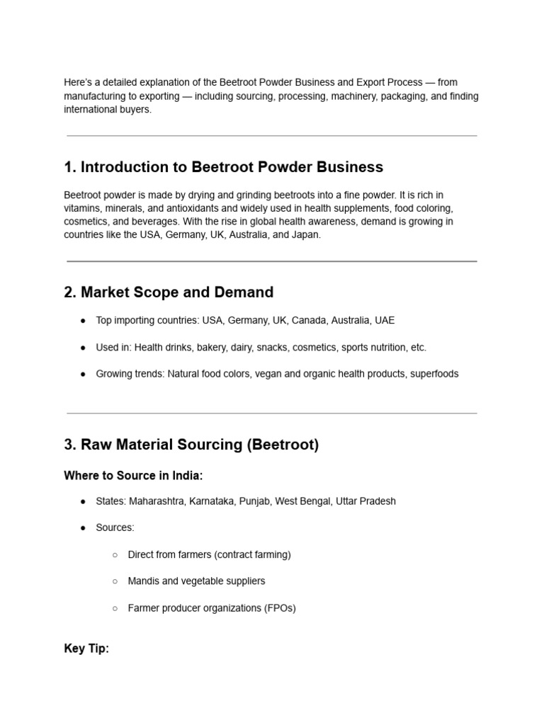 Beetroot Powder Export Business Idea | PDF | Beetroot