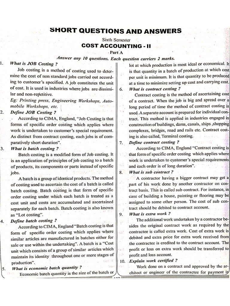 Applied Cost Accounting Short Questions | PDF