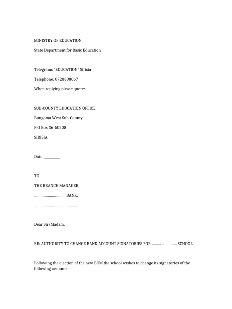 Bank Signatories Letter | PDF