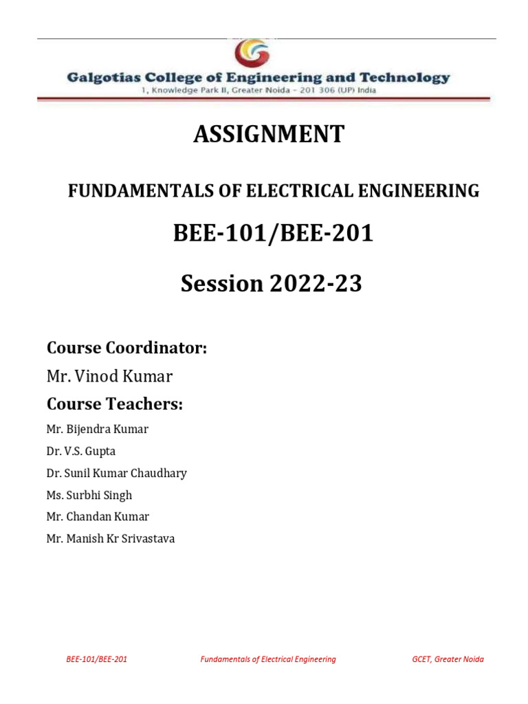 BEE101 201 Assignment 1 | PDF
