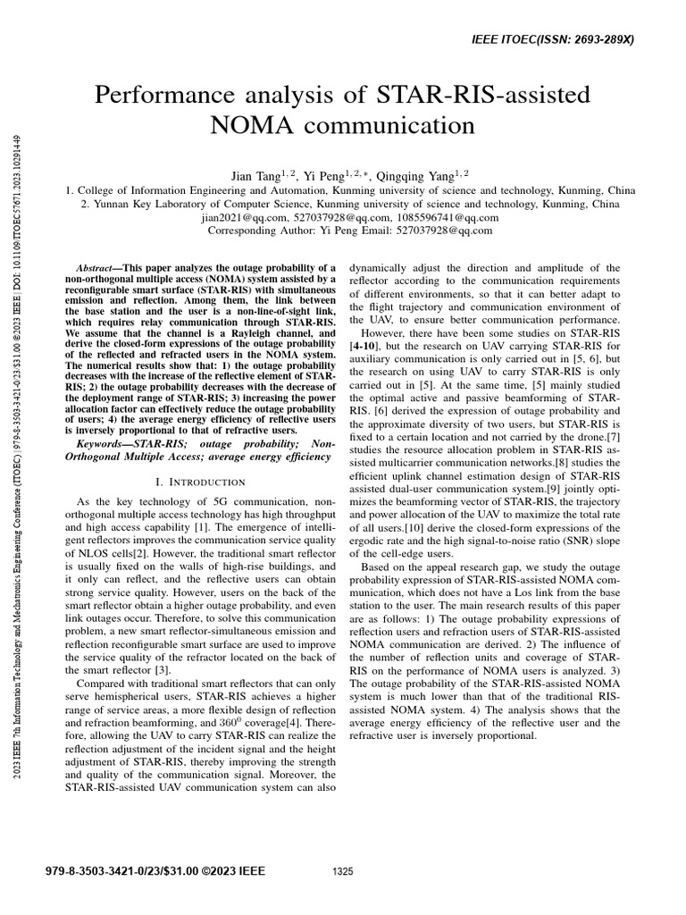 Performance Analysis of STAR-RIS-Assisted NOMA Communication-1 | PDF ...