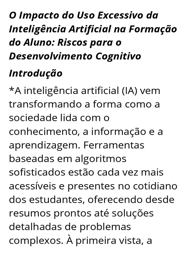 O Impacto Do Uso Excessivo Da Inteligência Artificial Na Formação Do ...