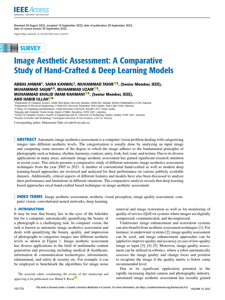 Image Aesthetic Assessment A Comparative Study of Hand-Crafted Amp Deep ...