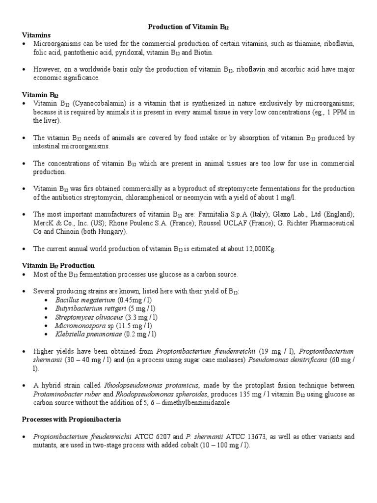 Production of Vitamin B12 PDF Vitamin B12 Molasses