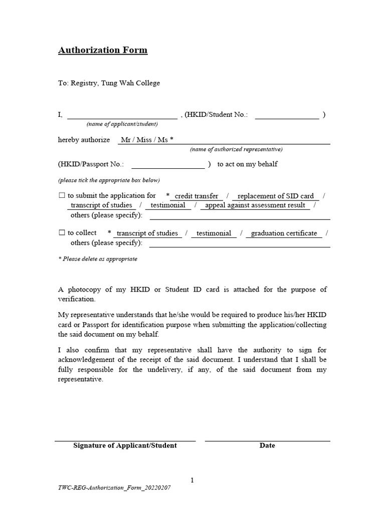 REG Authorization Form Dd20220207 | PDF
