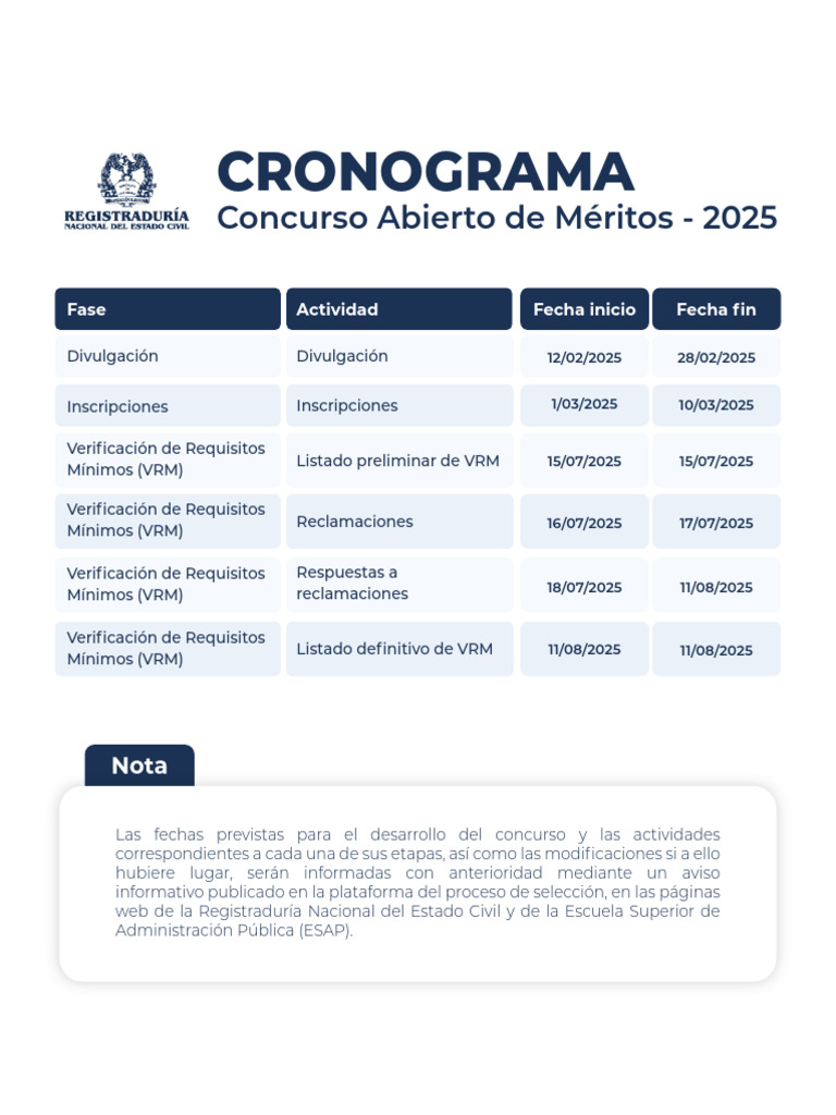 Cronograma Concurso Meritos 2025 RNEC | PDF