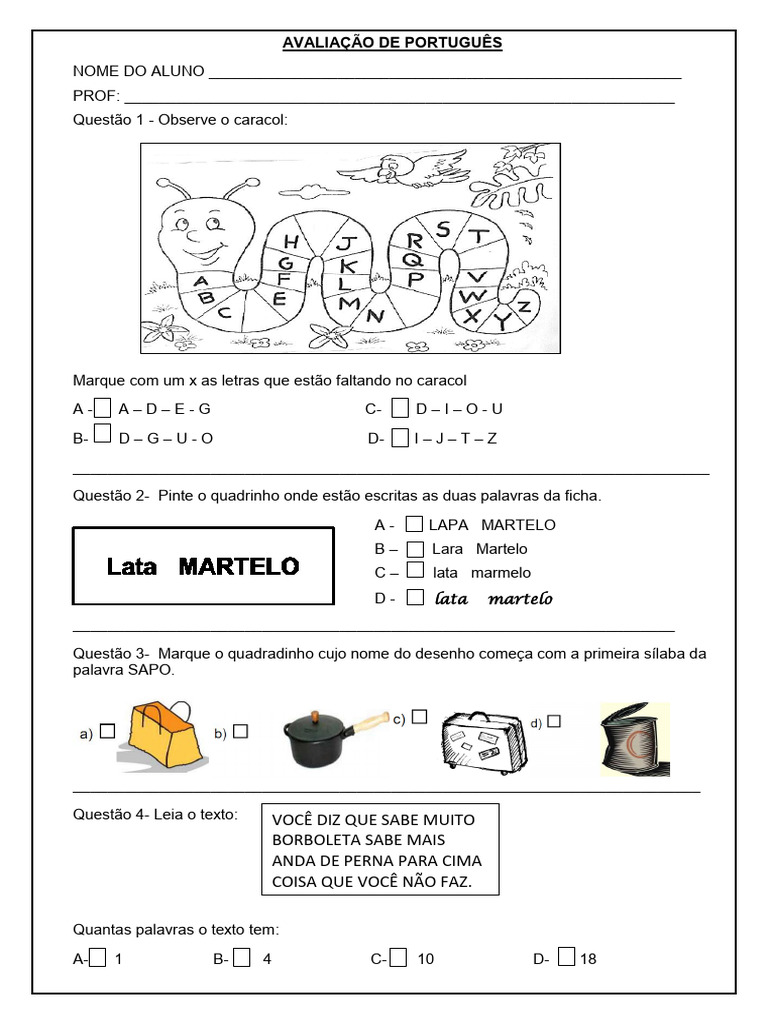 3º Ano Português Avaliação Novo | PDF