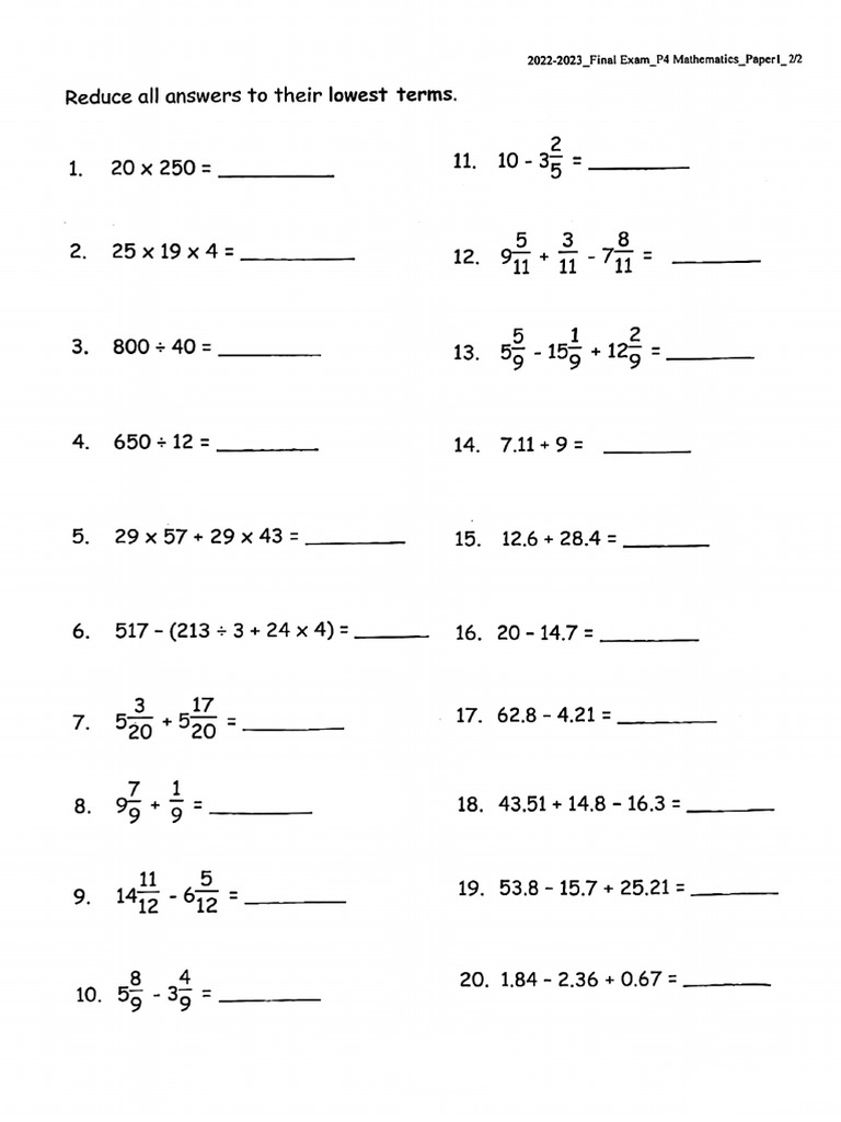 P4 Maths 01 | PDF