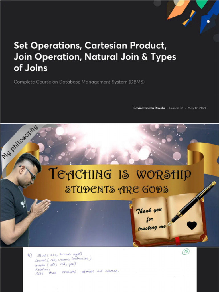 Set Operations Cartesian Product Join Operation Natural Join Types of ...