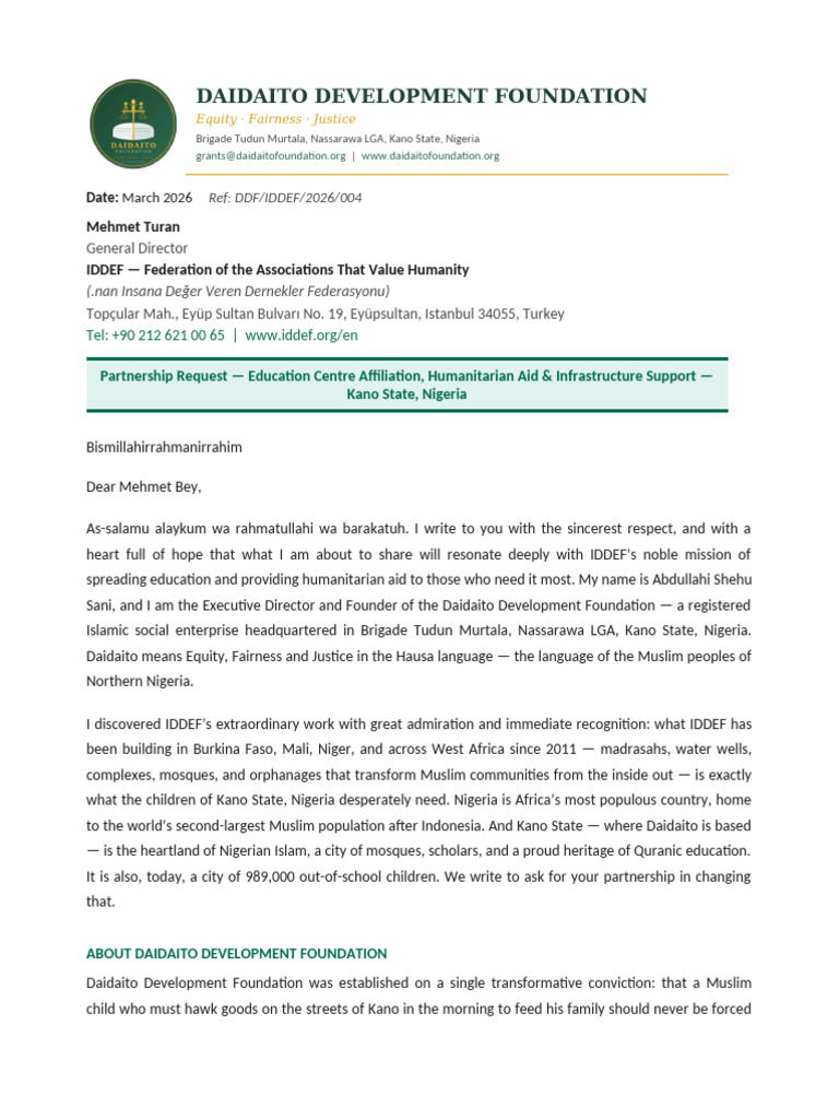 DAIDAITO Letter IDDEF 2026 | PDF | Nigeria | Quran