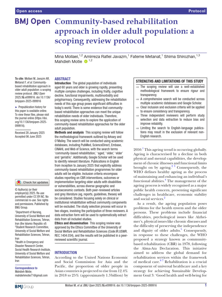 Community-Based Rehabilitation Approach in Older Adult Population - A ...