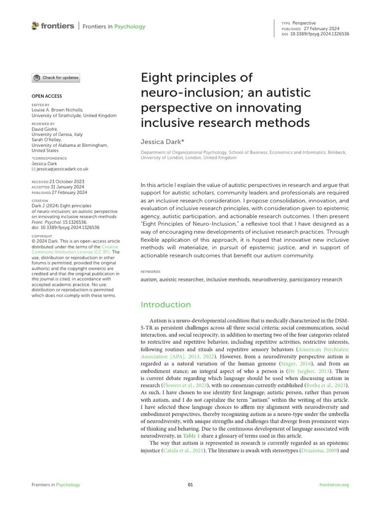 Dark, 2024 - 8 Principles of Neuro-Inclusion | PDF | Autism | Psychology