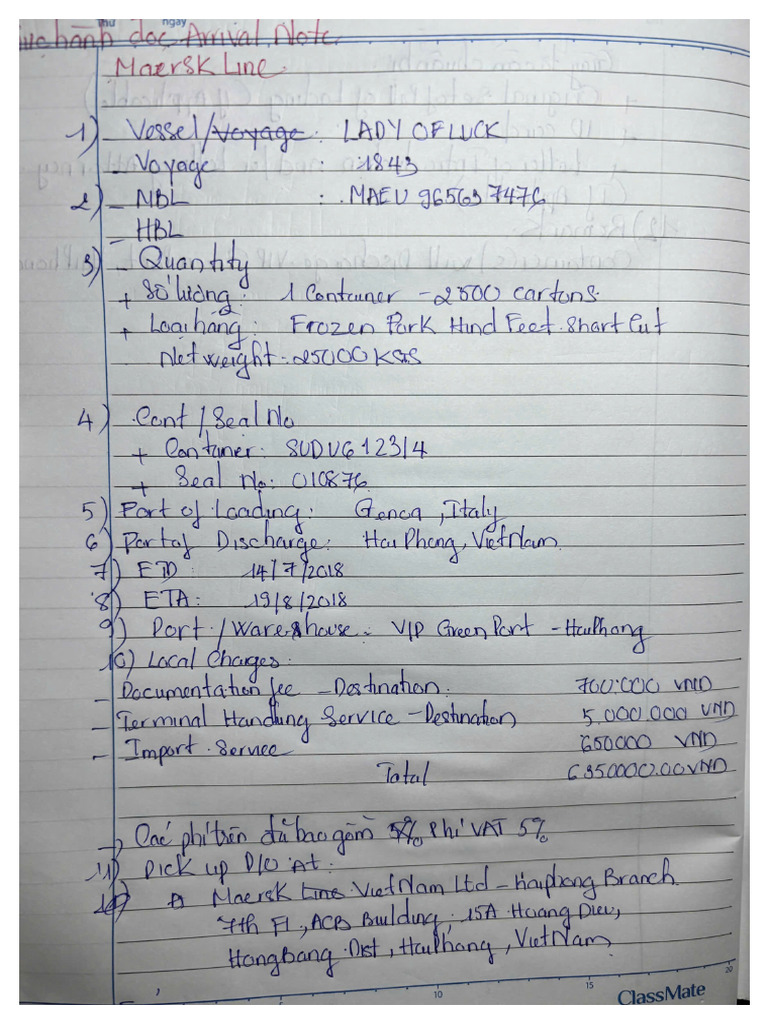 Arrival Note Maersk | PDF