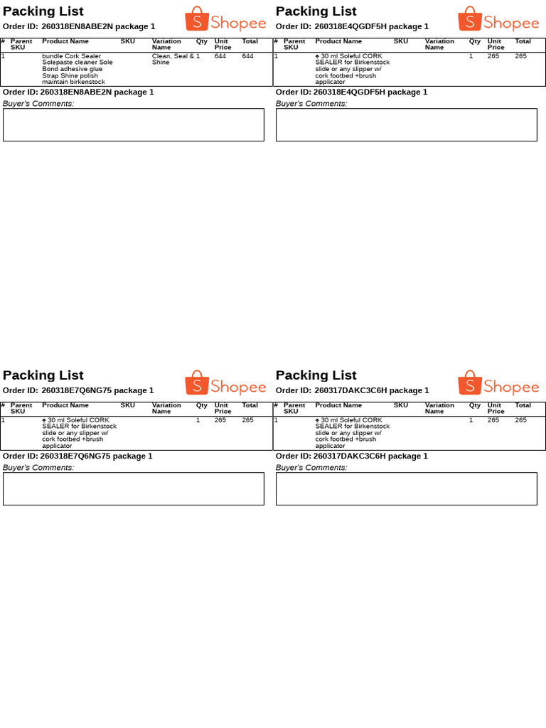 Packing List - Standard Local - 7 | PDF