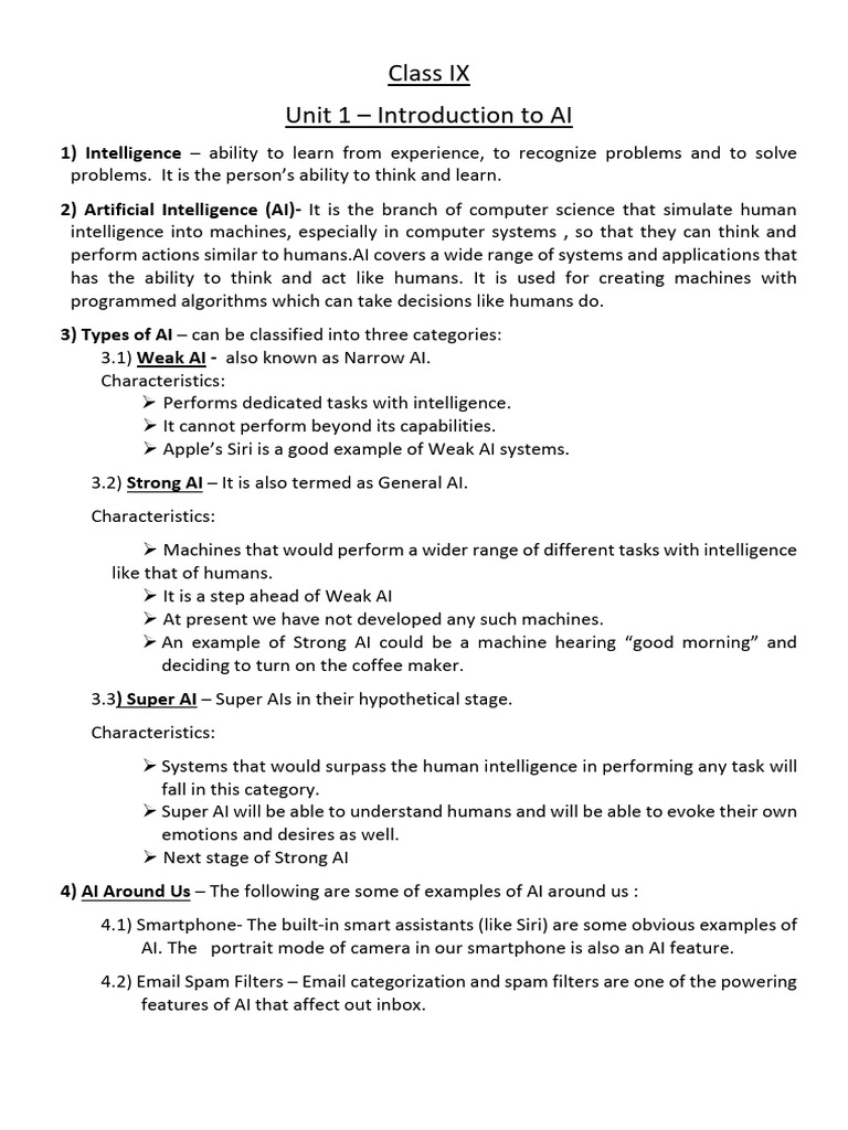Unit 1 Intro To AI Notes | PDF | Artificial Intelligence | Intelligence ...