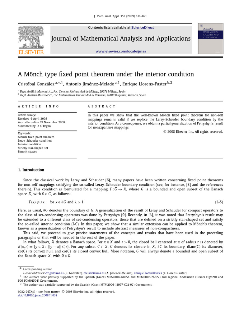 A Mönch Type Fixed Point Theorem | PDF | Banach Space | Compact Space