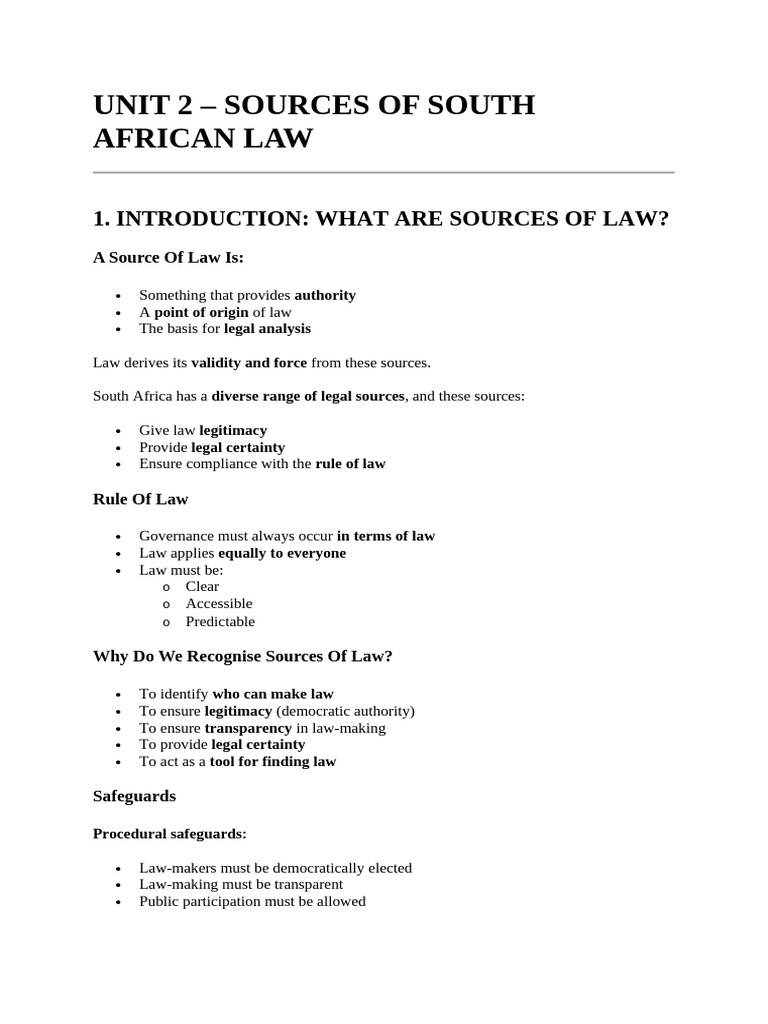 Unit 2 - Sources of Law Comprehensive Notes | PDF | Precedent | Common Law
