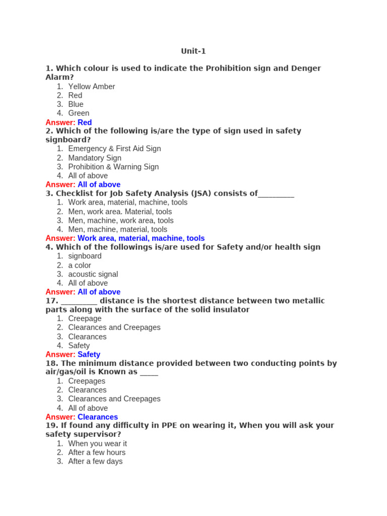 MCQ Ind Safety Unit-1 | PDF | Personal Protective Equipment | Insulator ...
