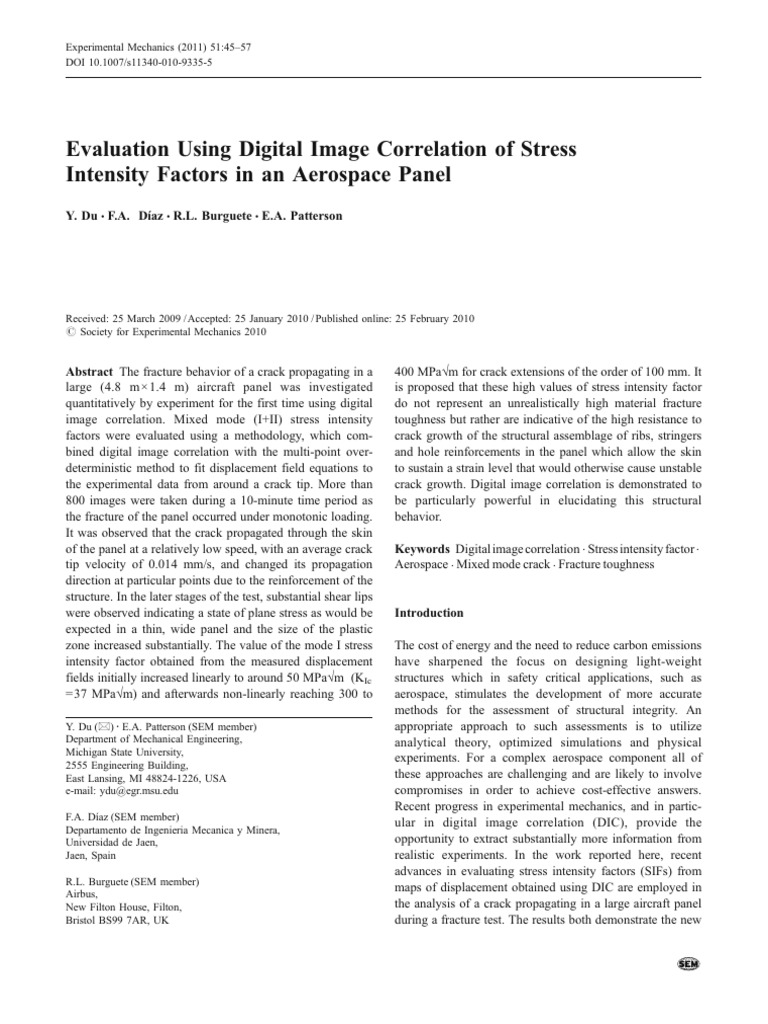 Evaluation Using Digital Image Correlation of Stress Intensity Factors ...