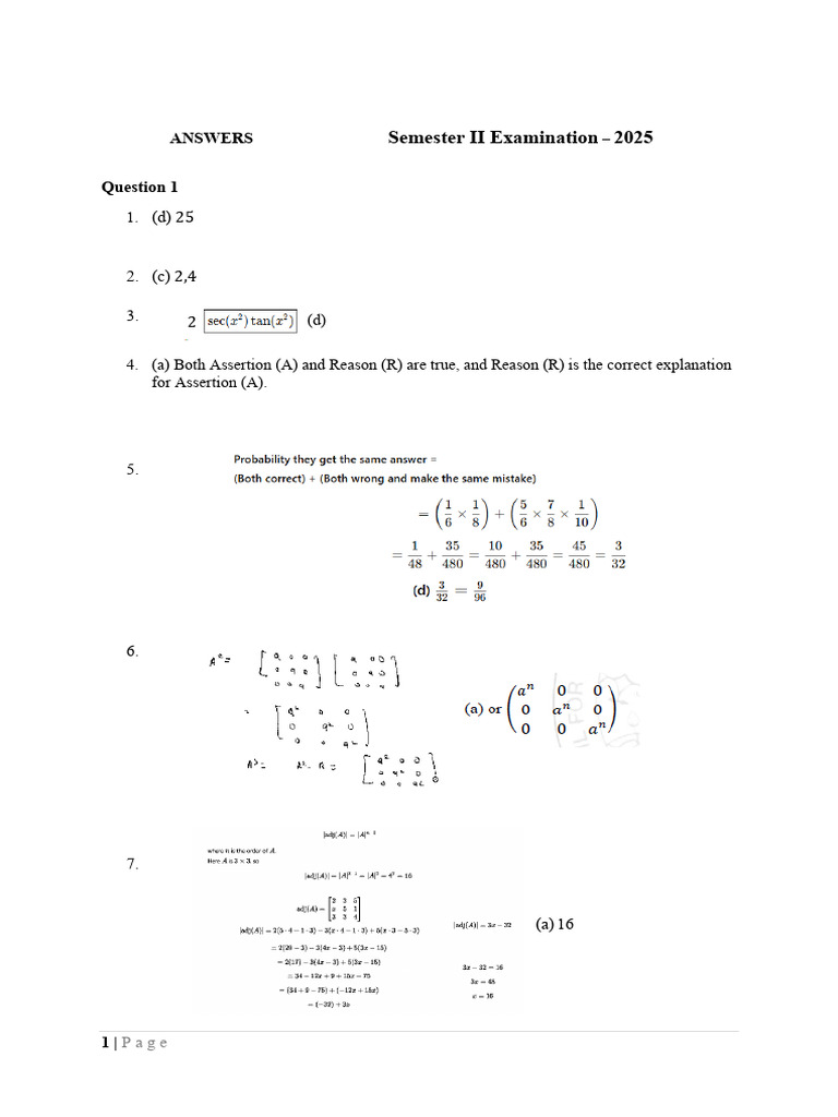 Answers Maths Semester 2 Class 12 | PDF