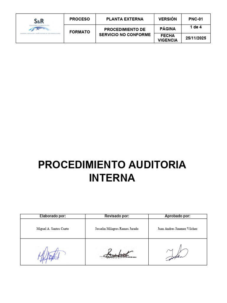 SUBSANAR - Procedimiento de Servicio No Conforme SR | PDF | Sistema de ...