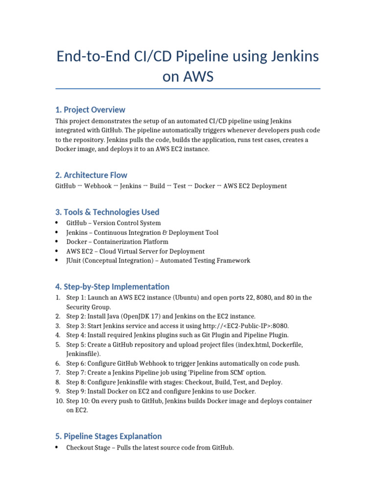 End To End CICD Pipeline Jenkins AWS | PDF