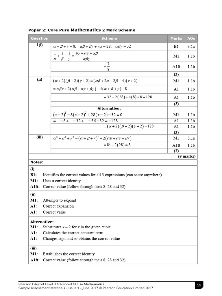 9FM0-02 Core Pure 2 - SAMs Mark Scheme PDF | PDF | Determinant | Matrix ...
