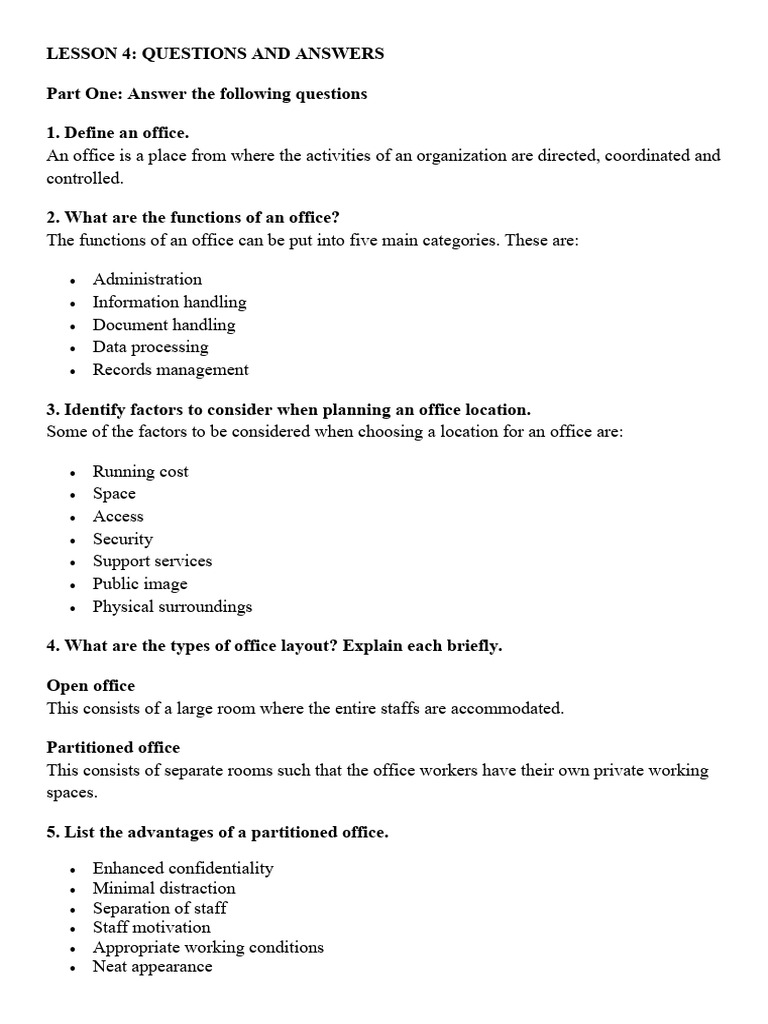 Lesson 4, The Office (Q&A) | PDF