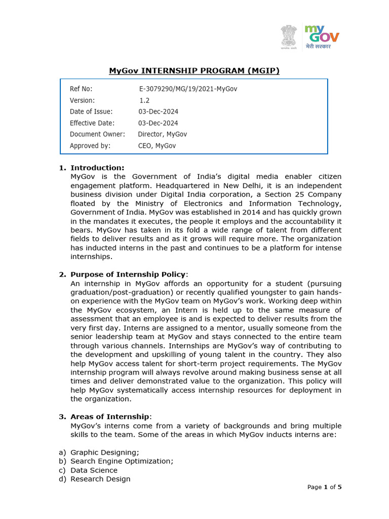 Mygov 173330940451307401 | PDF | Internship | Job Hunting