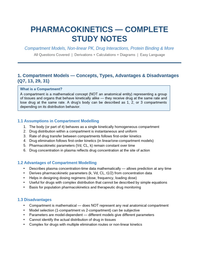 Pharmacokinetics Complete Notes | PDF | Pharmacokinetics ...