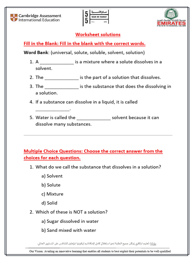 Worksheet Solutions | PDF | Materials | Chemistry