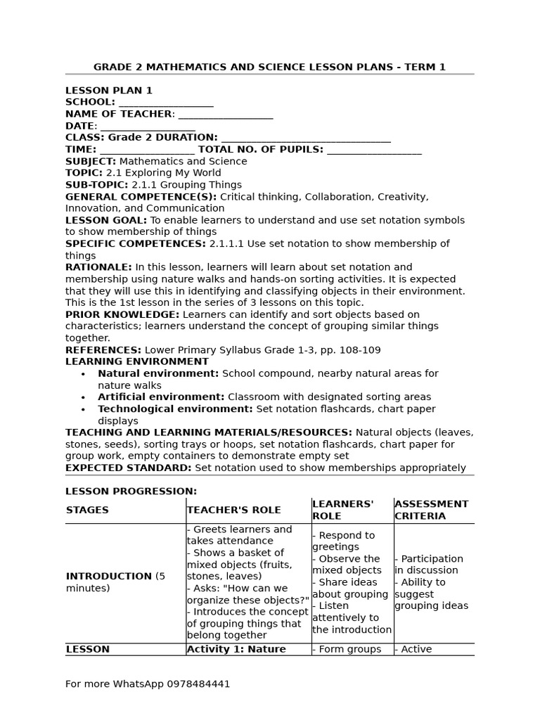 Grade 2 Mathematics and Science Lesson Plans Term 1 | PDF | Learning ...