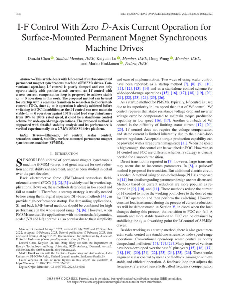 JOURNAL - I-F Control With Zero D-Axis Current Operation For Surface ...