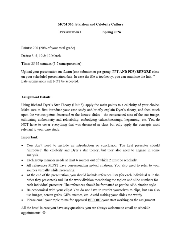 MCM 366 - Presentation I - Assignment Prompt | PDF