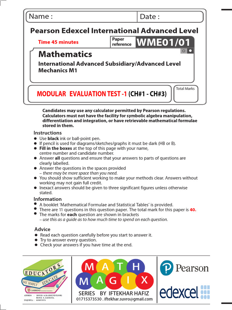 m1 Modular Test-1 | PDF | Acceleration | Force