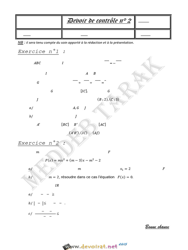Devoir de Contrôle N°2 - Math - 2ème Sciences (2012-2013) MR Meddeb ...