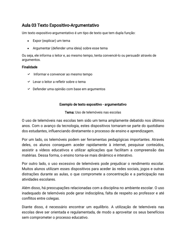 Aula 03 Texto Expositivo-Argumentativo | PDF | Celulares | Pedagogia