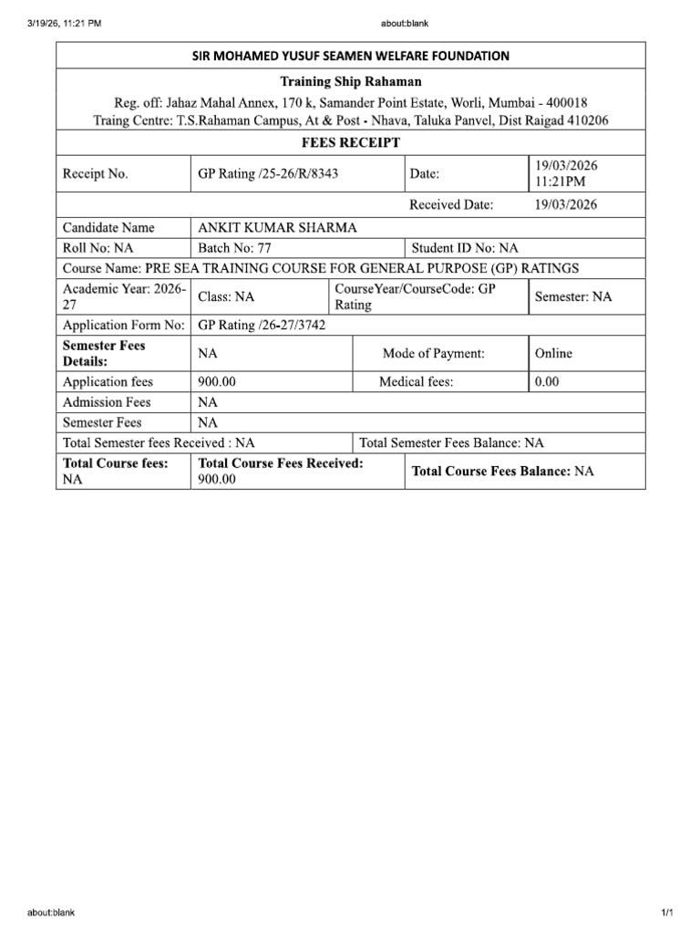 Ts Rahaman Form Recipt | PDF
