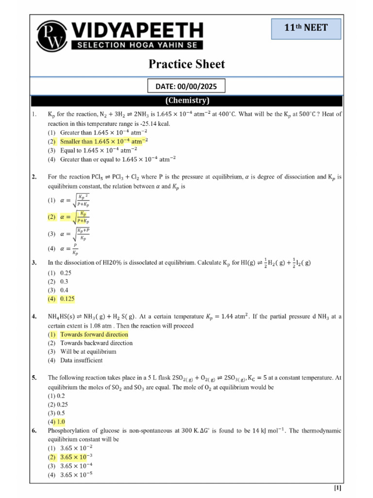 Practice Sheet With Answer Key | PDF